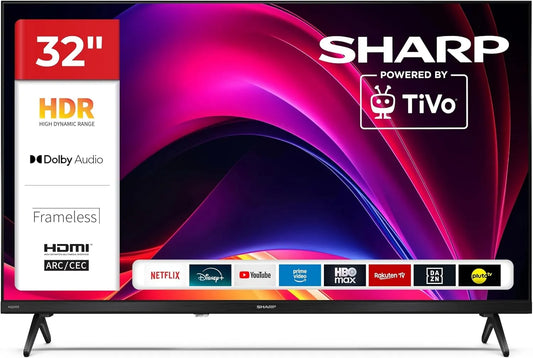 SHARP 32HE2745E, Přenosné televizory, TV 32 palců Smart TV s HD- ready rozlišením a HDR, Černá, 80 cm