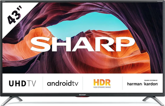 SHARP 43BL6EA, Televizory, Android TV 109 cm (43 palců) 4K Ultra HD LED TV (Smart TV, Harman Kardon, Google, Černá, 109 cm, 4K, 3840x2160